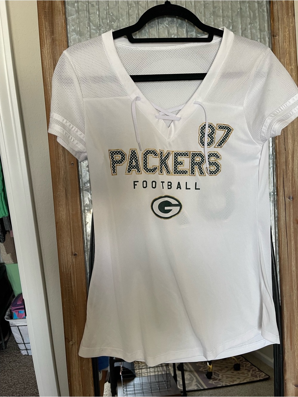 NFL White Lace-Up Women's Football Top with Team Embroidery